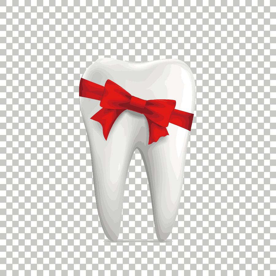 Human Tooth with Red Ribbon