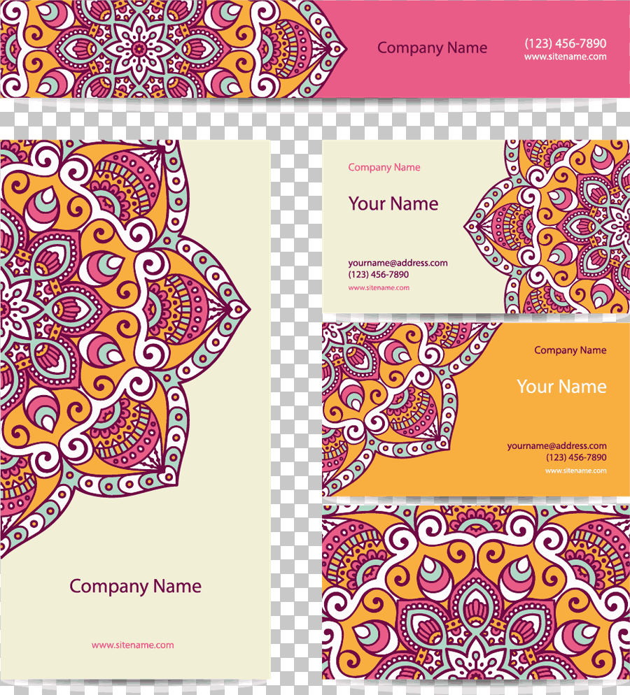 Multicolored Business Cards with Paisley Graphic Design