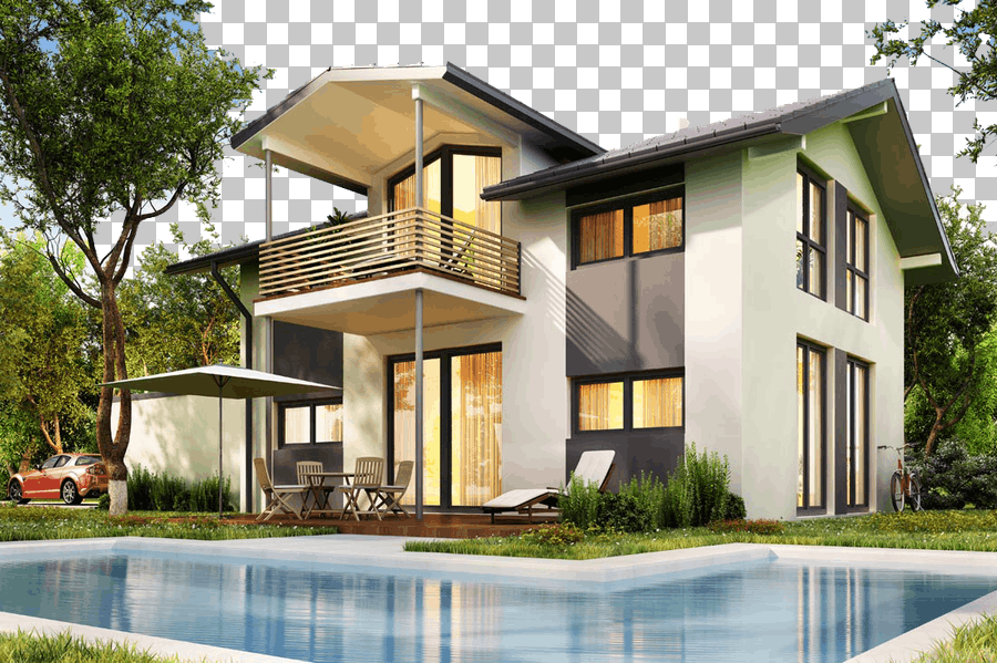 White Concrete 2-Storey House Plan with Swimming Pool