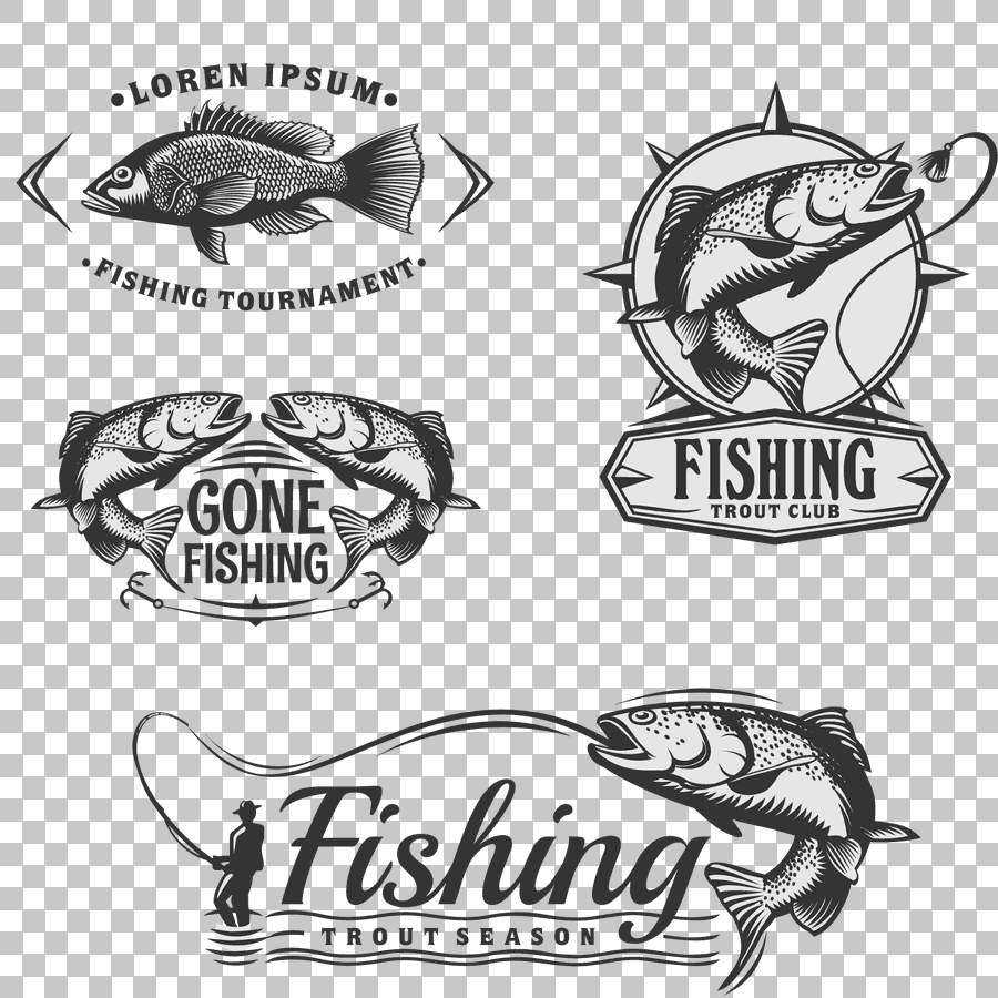 Four Fishing Logos Black Emblem