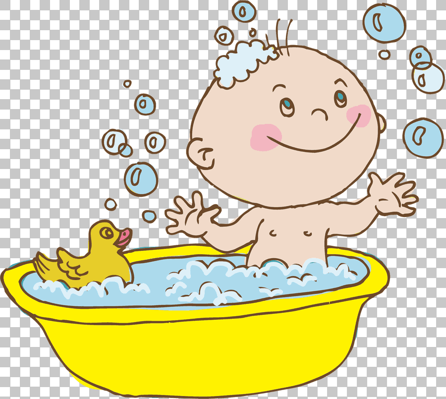 Cartoon Baby Playing in Bathtub