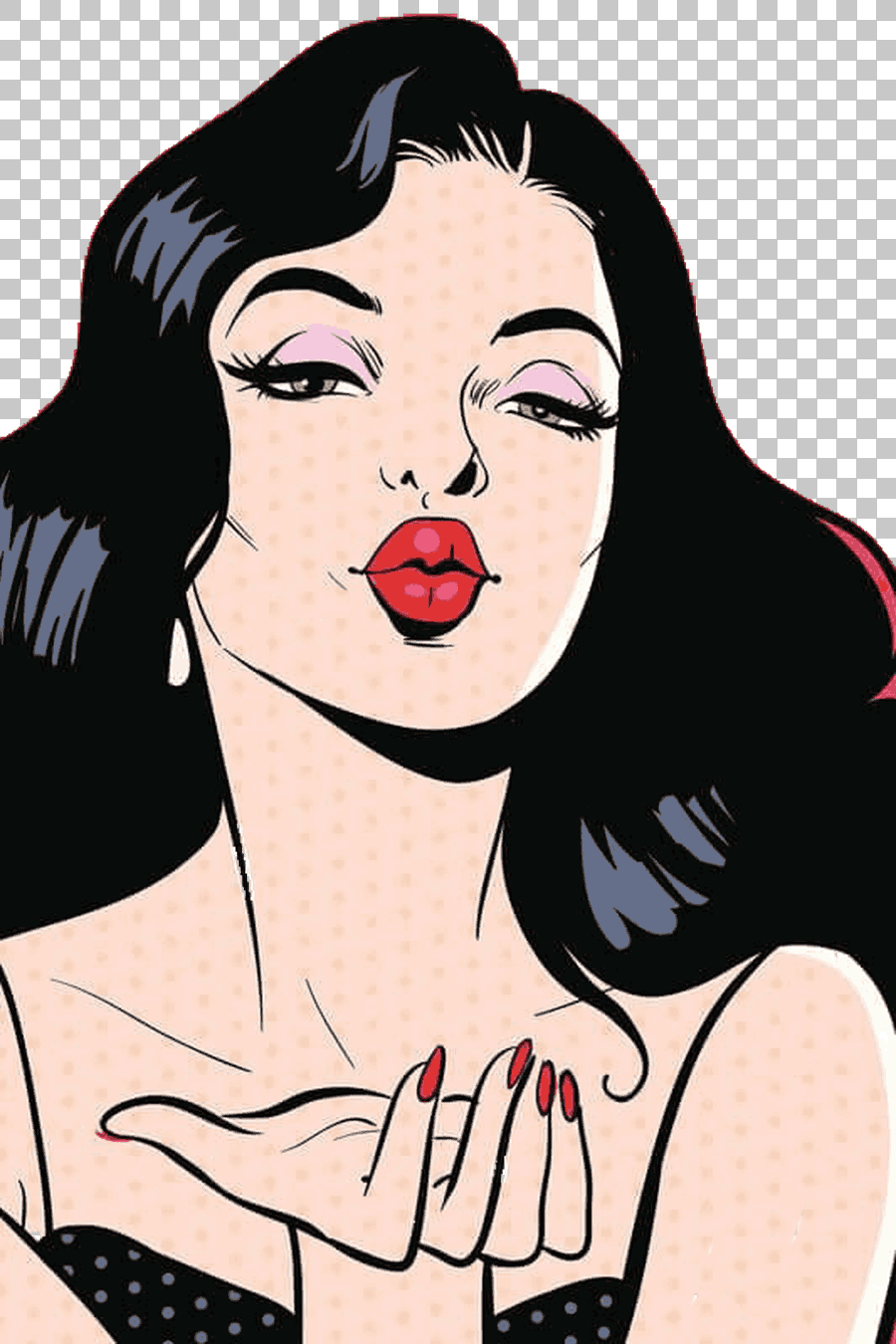 Pop Art Girl Illustration with Red Lipstick