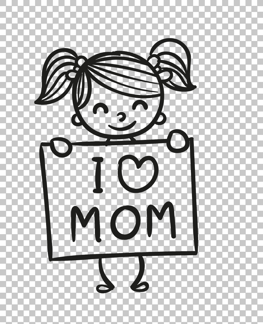 Girl Holding I Love Mom Poster