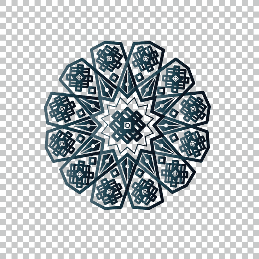 Black and Gray Flower Illustration with Islamic Geometric Patterns