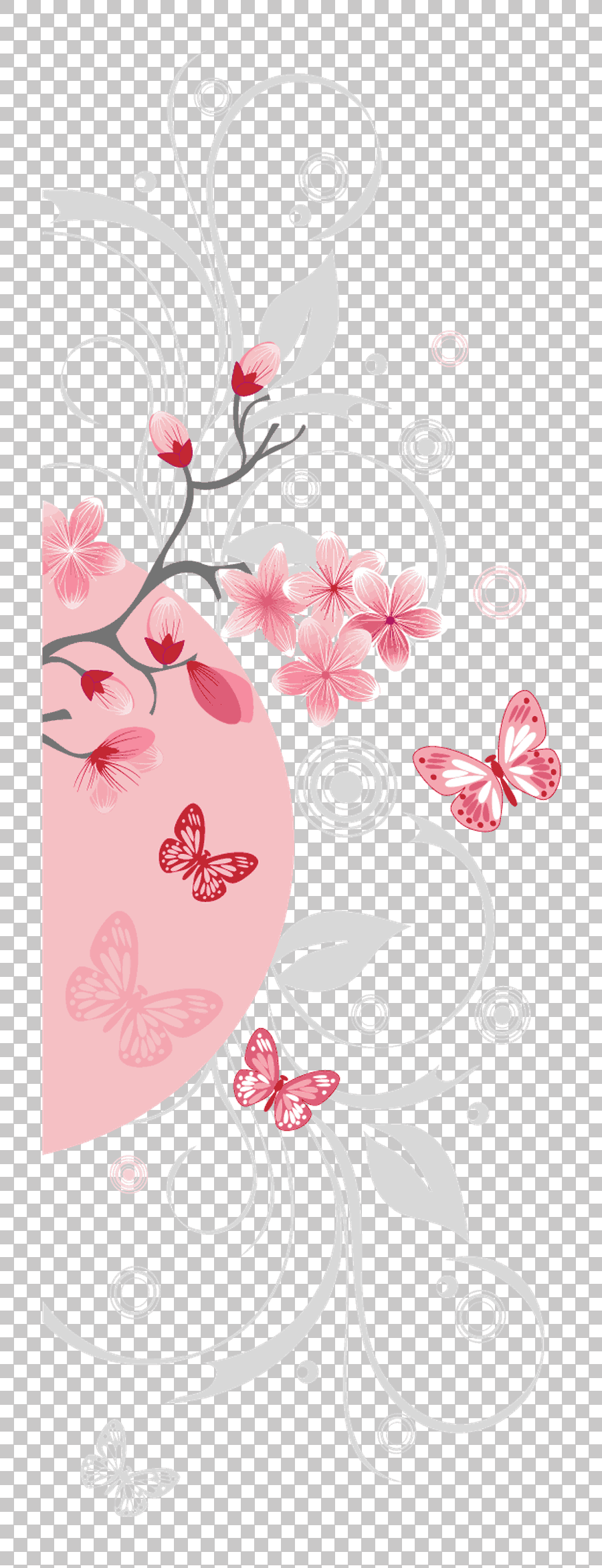 Pink Japanese Cherry Blossoms Border