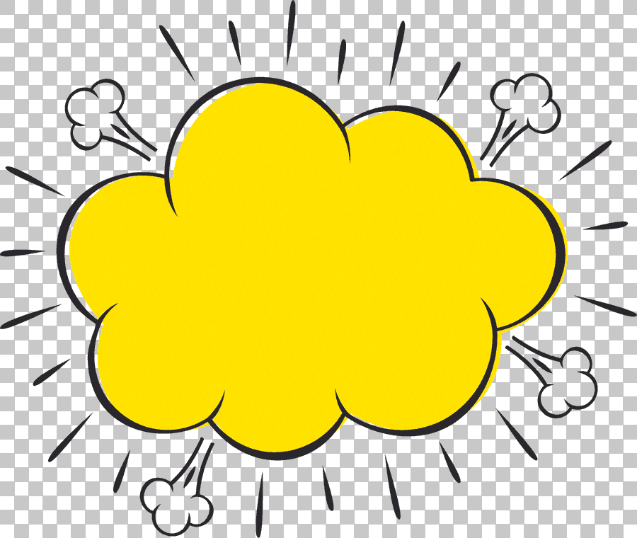 Cloud Illustration with Yellow Comic Explosion Stickers