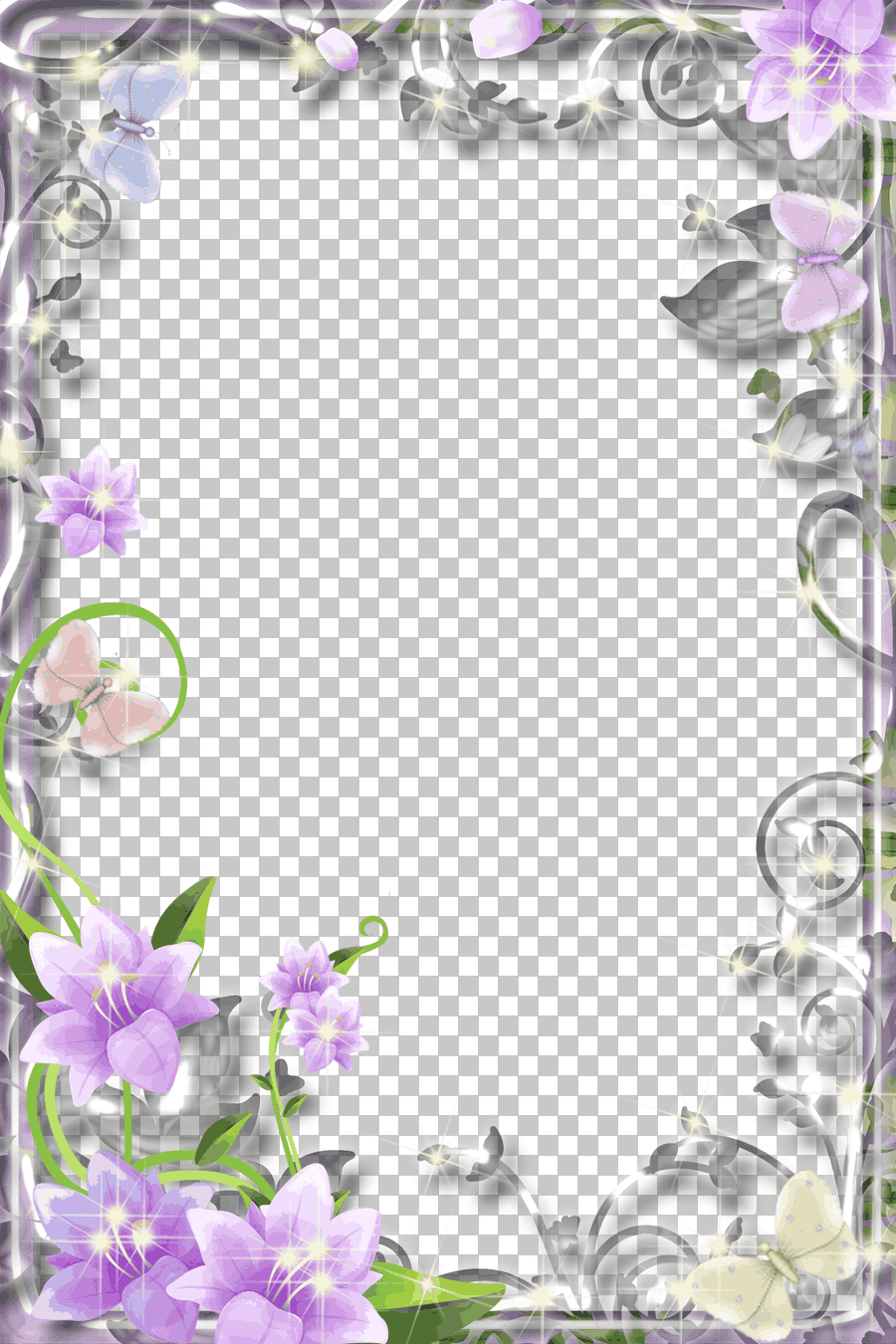 Pink and Blue Floral Border Template