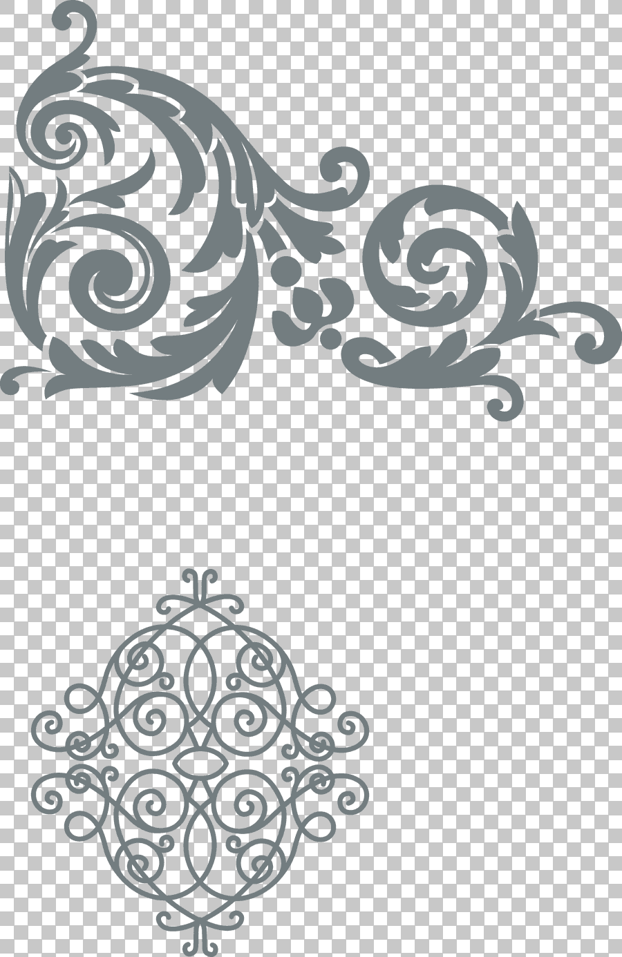 Gray Flower Illustration with European Pattern Frame