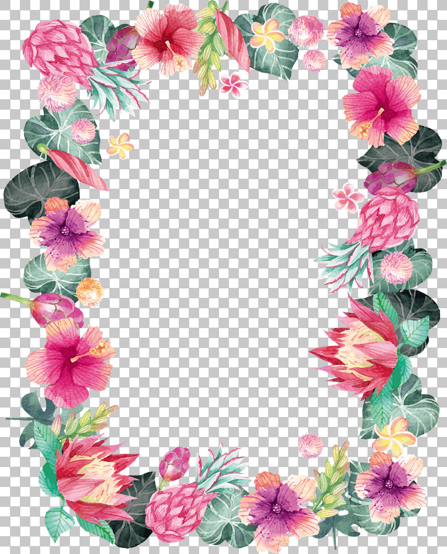 Watercolor Flowers and Leaves Border