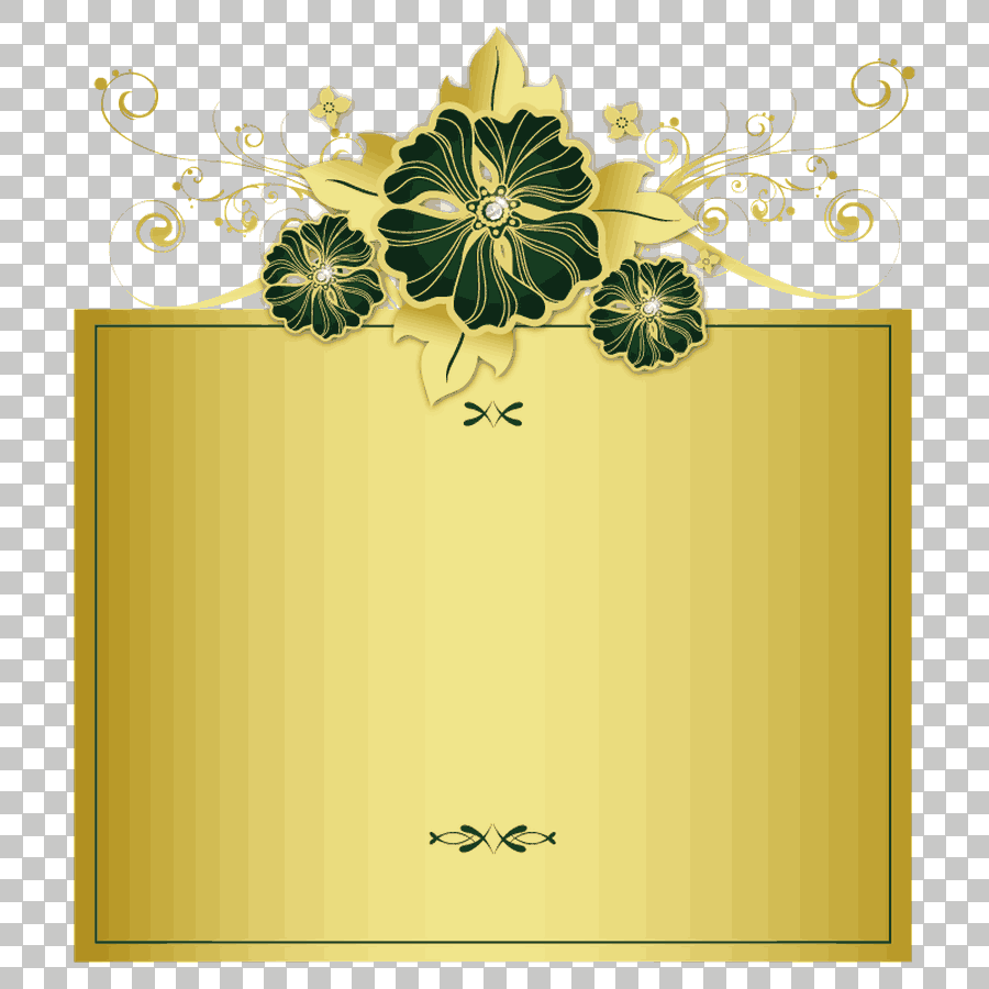 Yellow and Green Floral Illustration with Golden Frame