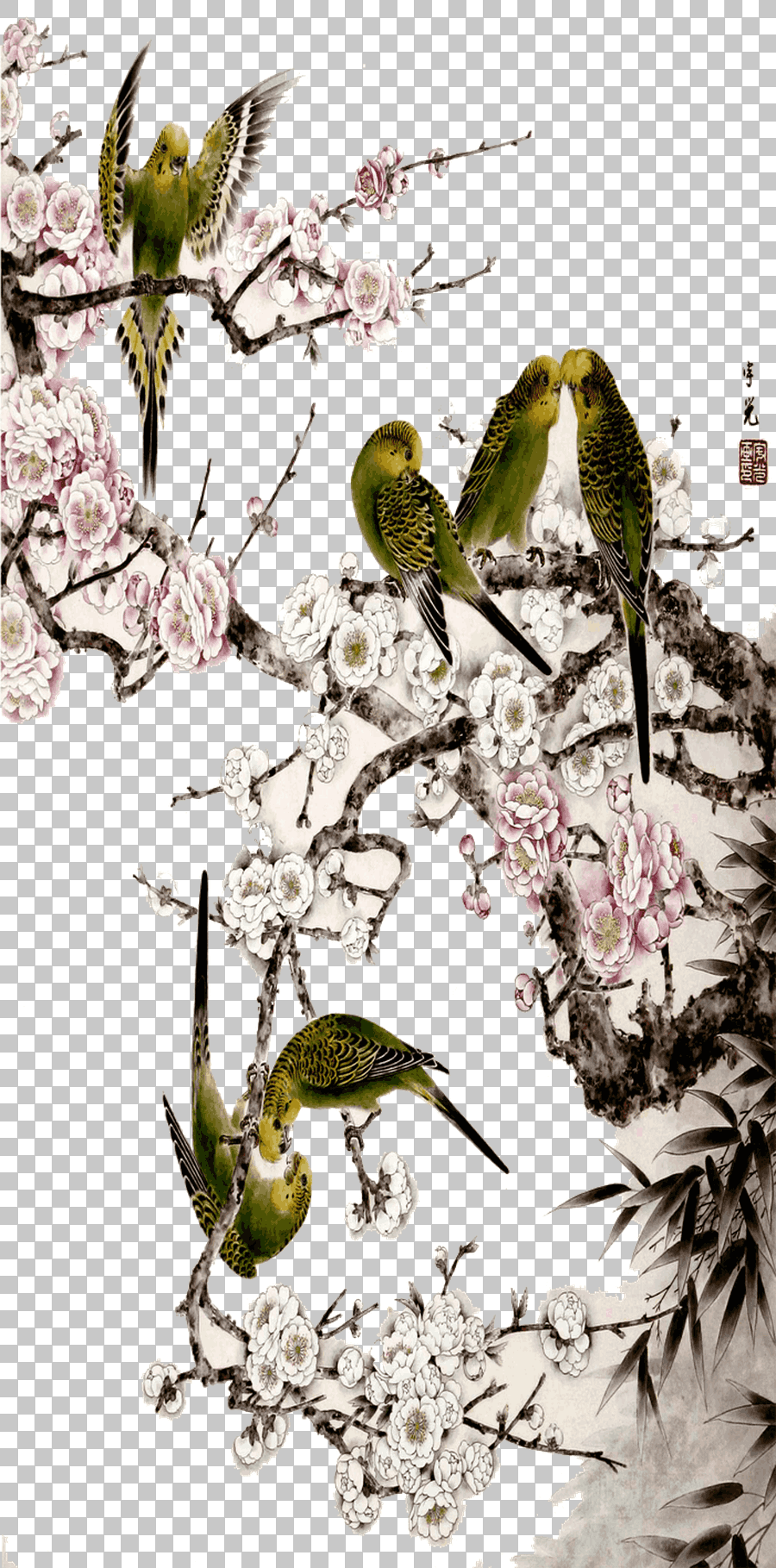 Bird and Flower Gongbi Painting